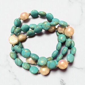 Turquoise and Pearl Beaded Bracelet Stack